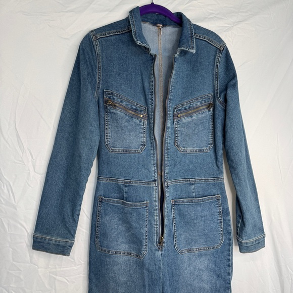 Free People Lennox Denim Jumpsuit Size M - Picture 4 of 6
